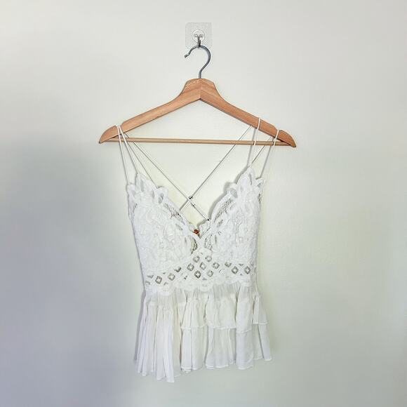 Free People Adella Cami Crochet Lace Crisscross Strap Top White Wash M - Picture 5 of 11